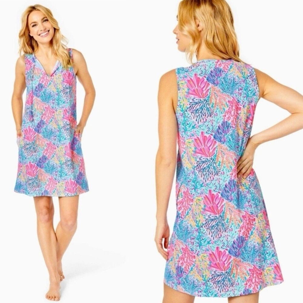 Lilly Pulitzer Women’s Johana L Cover Up Dress Sleeveless Pocket Resort Vacation